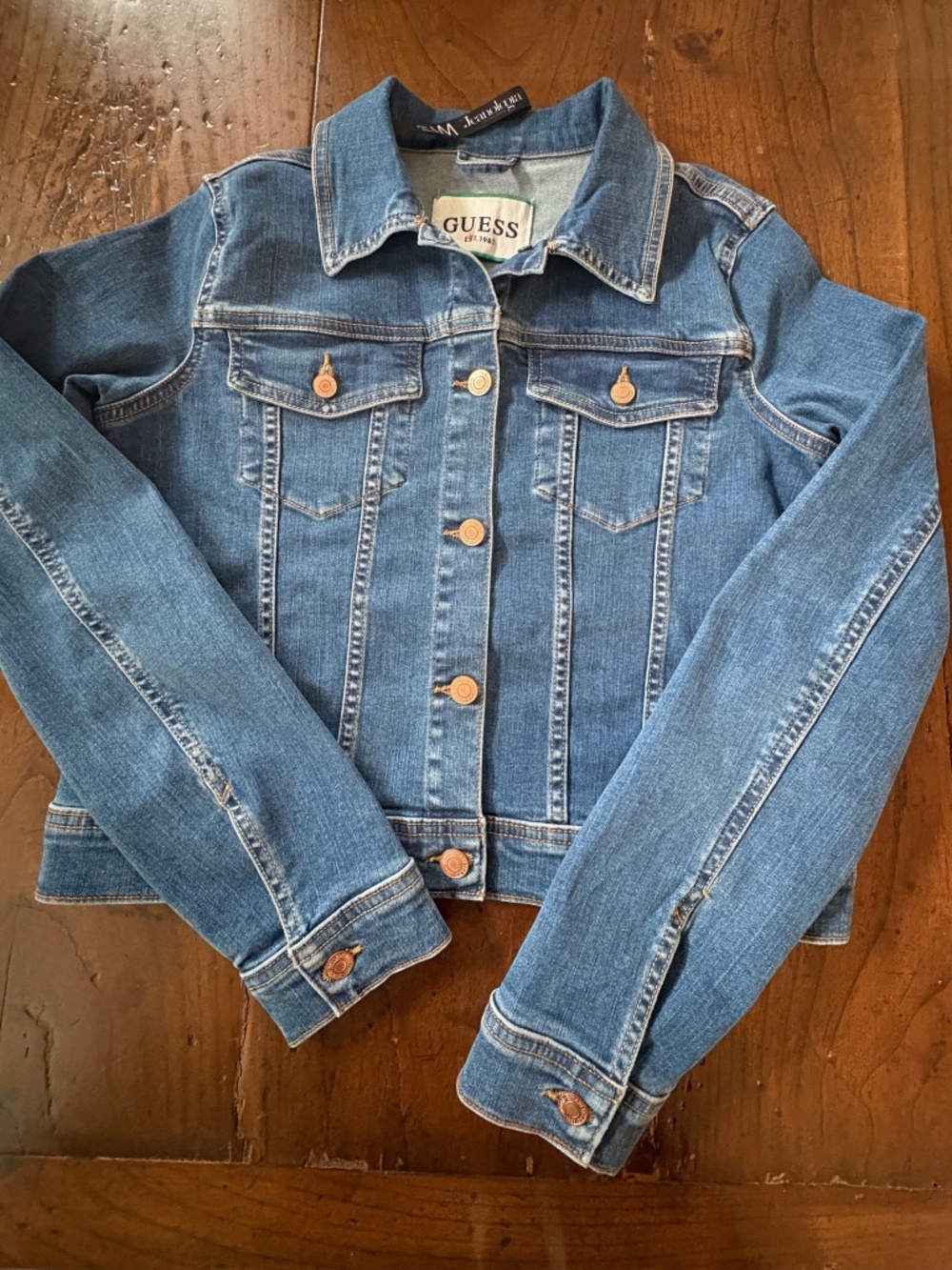 GUESS Denim Jacket Jeanologia EIM Sustainable Blue Indigo Women's Size M EUC